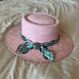 NEW flat brim suede hat bubble gum pink